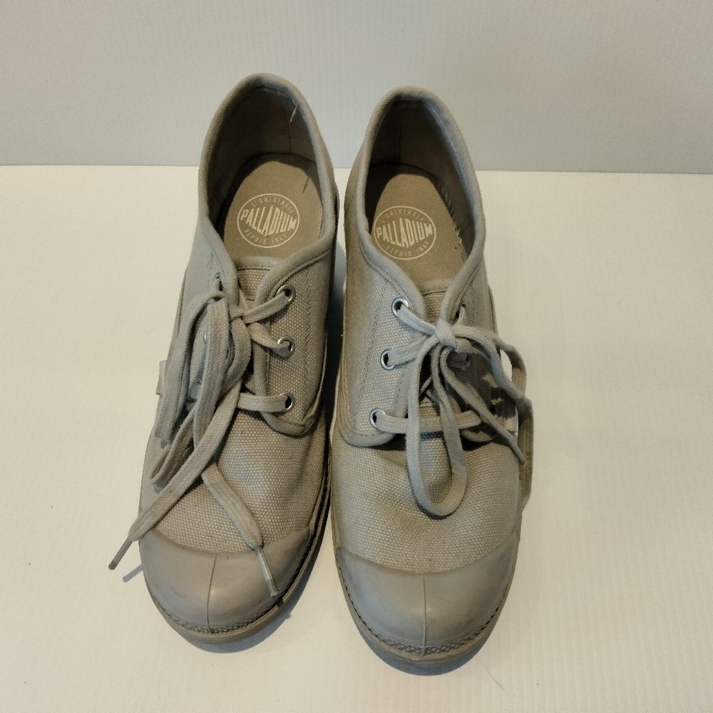 VGUC Palladium Pampa Grey Oxford Canvas Heel Boots 10 42